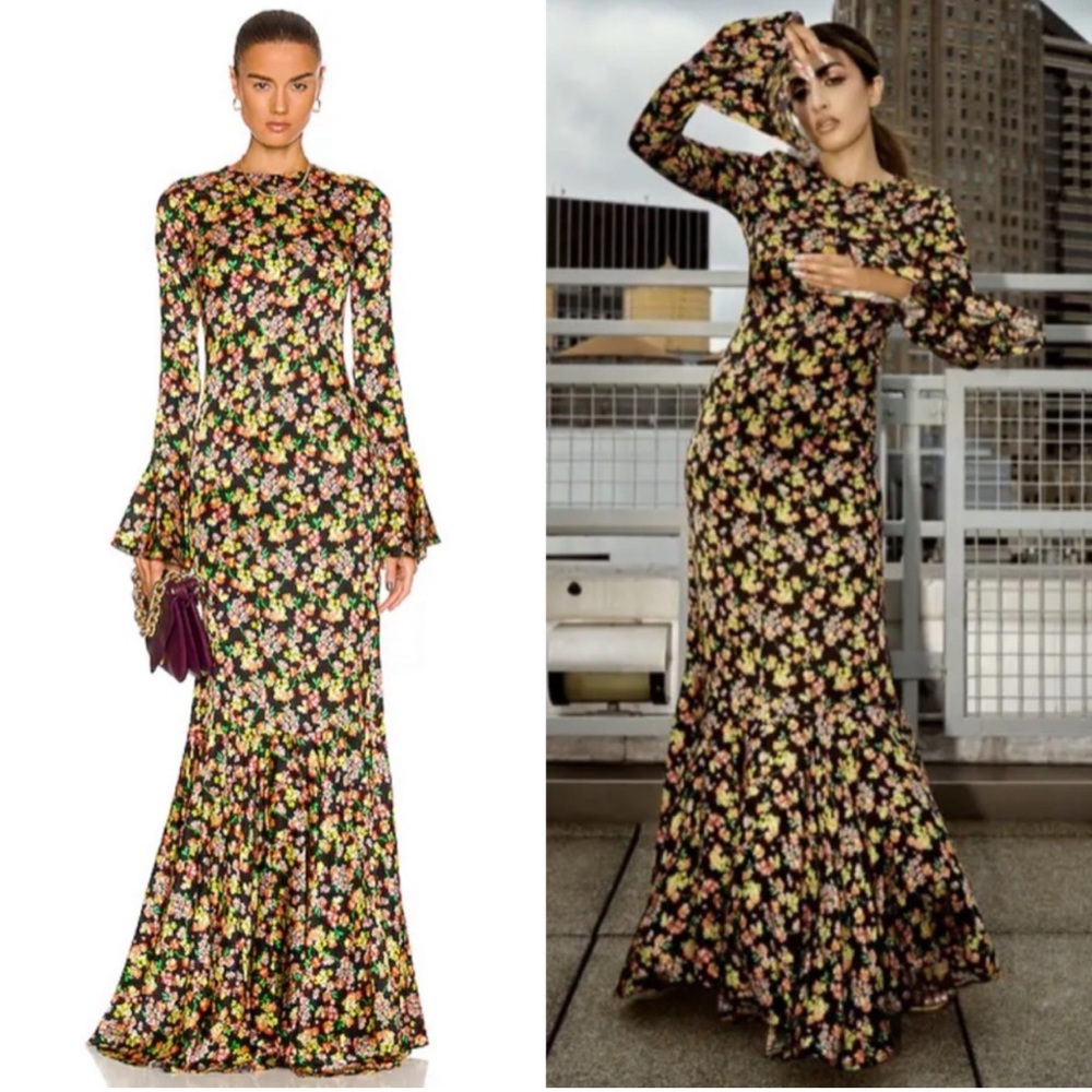 Caroline Constas Allonia Floral Gown Maxi Dress Black Resort Floral Size Small